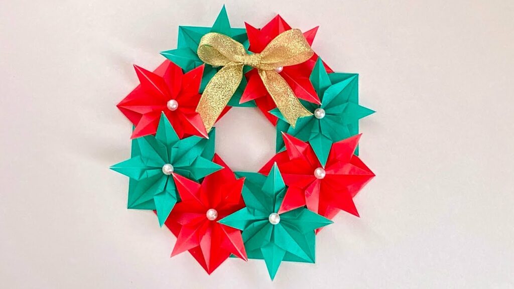 【折り紙】クリスマスのリース/【Origami】Christmas Wreath