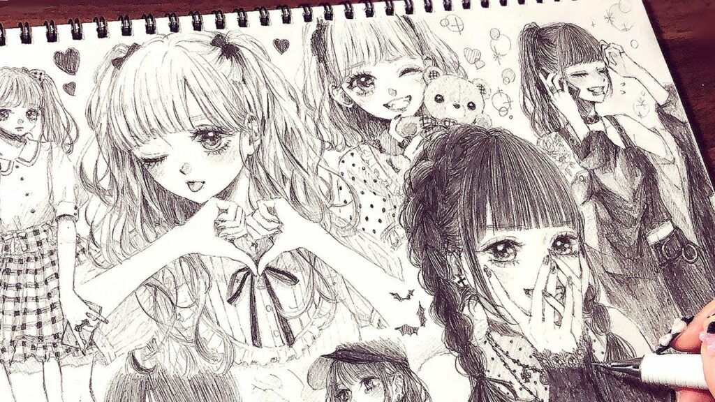 【アナログ】地雷メイク/量産型メイクな女の子🎀 1ページいっぱいに描いてみた  / Drawing Original girl🎀