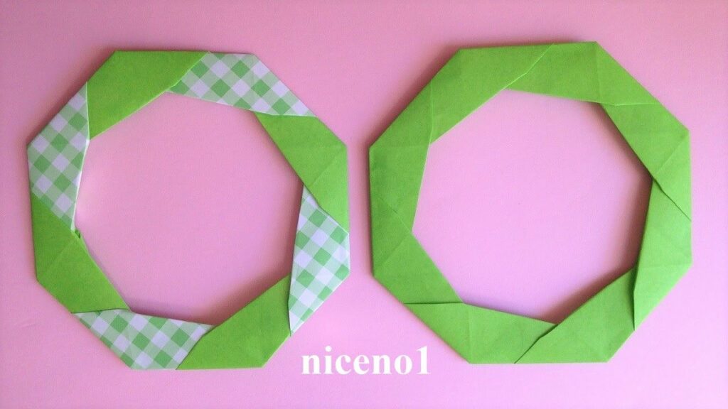 折り紙 シンプル リースの簡単な折り方 Origami Simple Wreath tutorial(niceno1)
